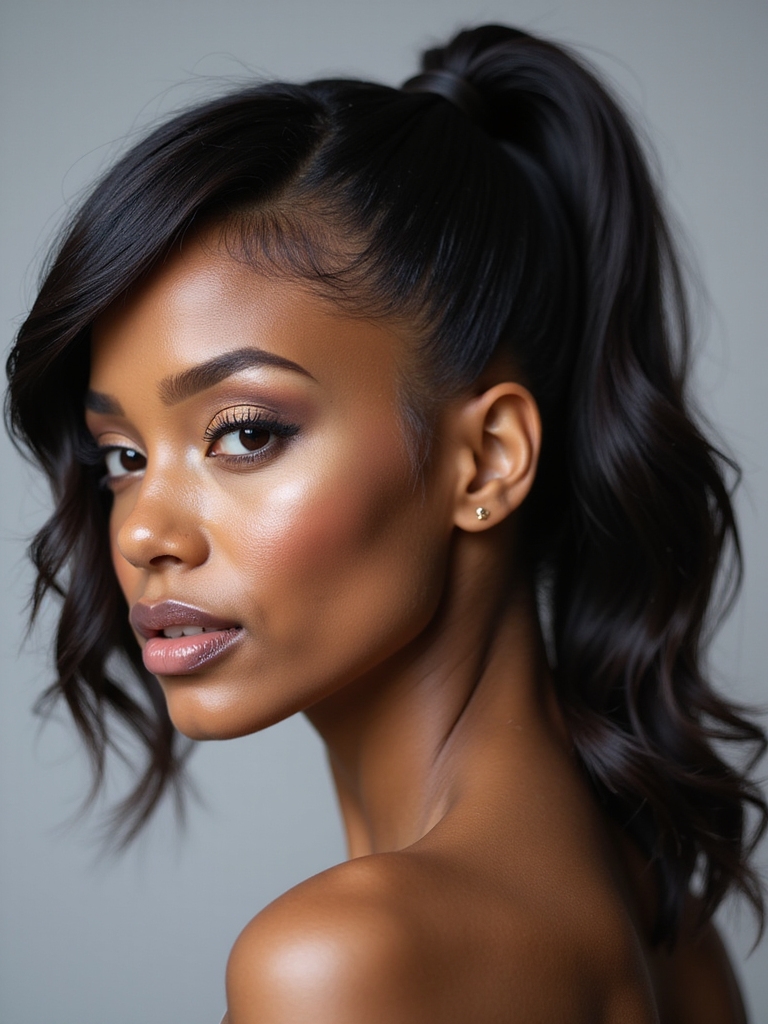 asymmetrical chic ponytail style