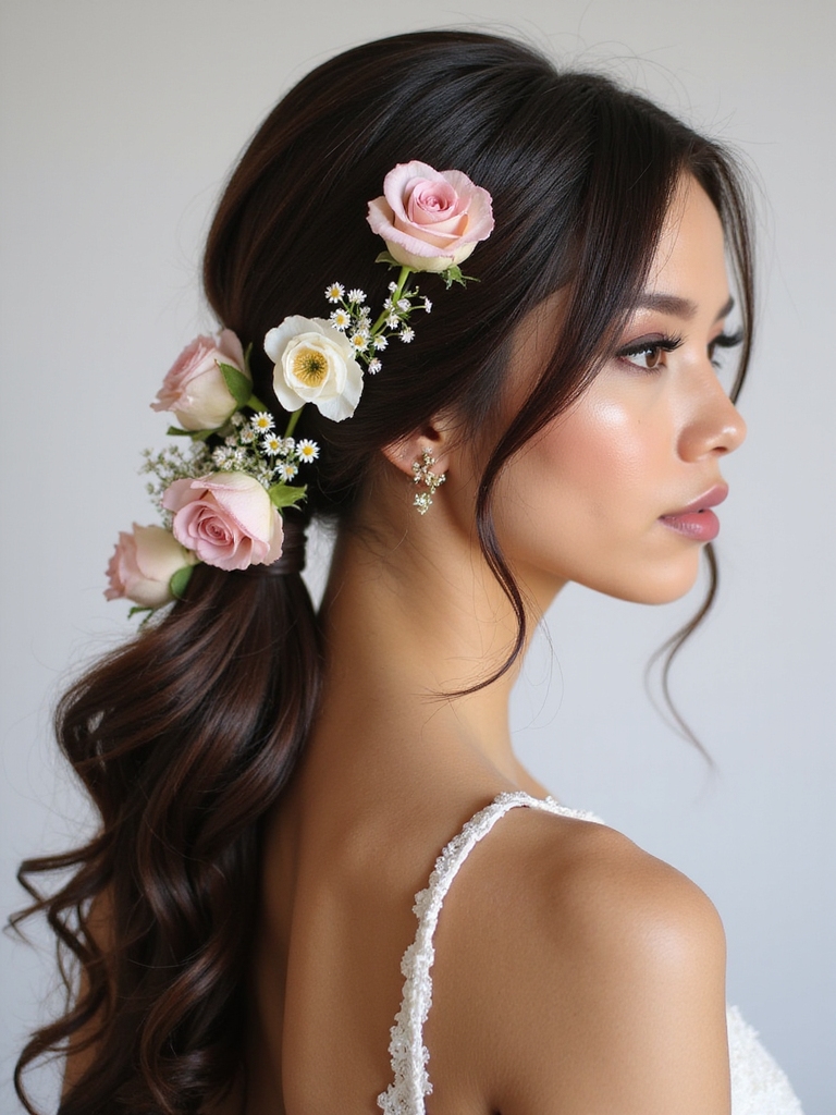 low ponytail floral elegance