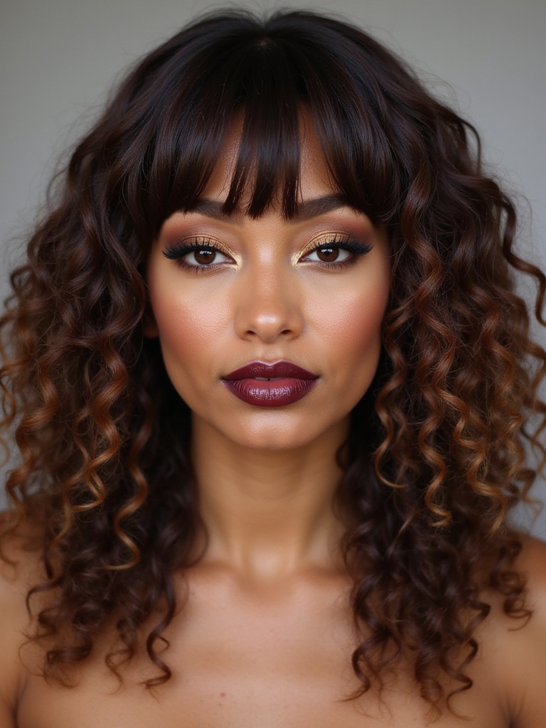 natural curls with bangs