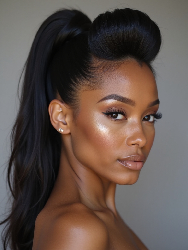 regal pompadour ponytail style
