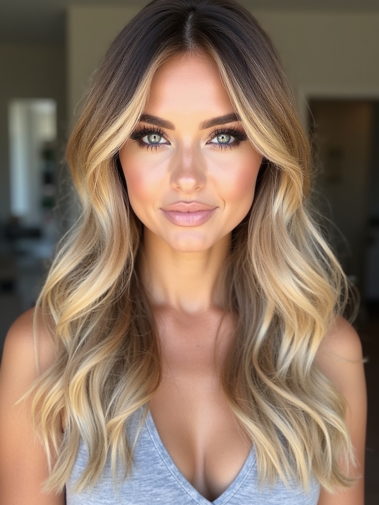 side swept bangs with balayage