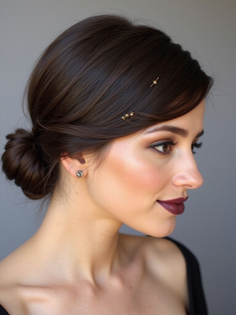 sleek side parted elegant updo