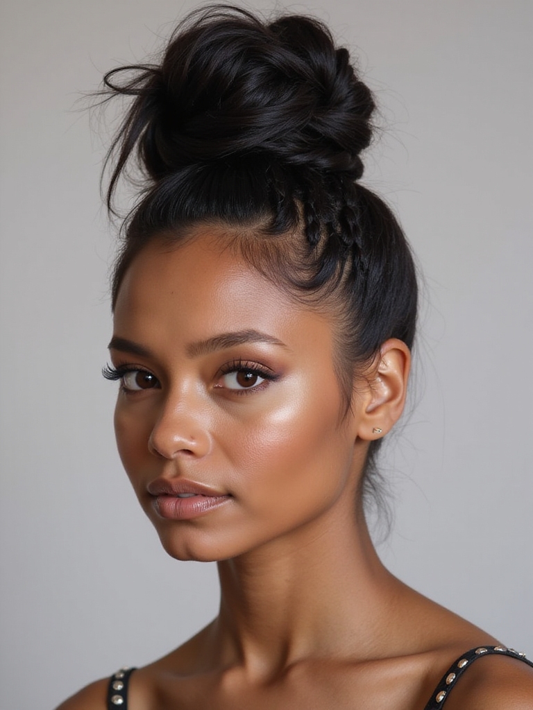 textured top knot hairstyle