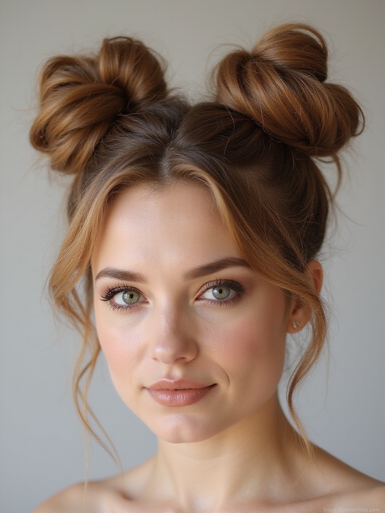 whimsical space buns hairstyle