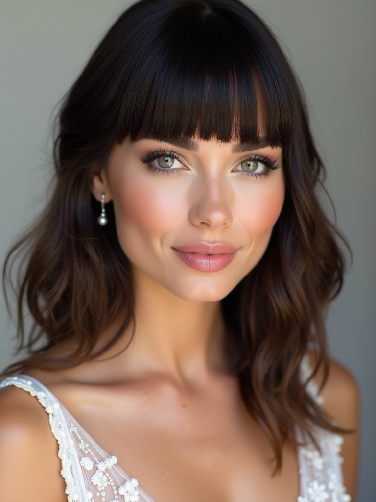 blunt bangs for bridal elegance
