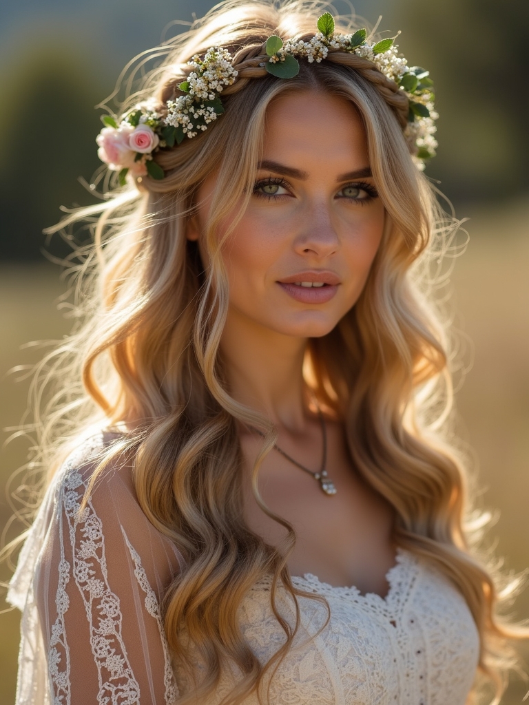 bohemian braided half up hairstyle
