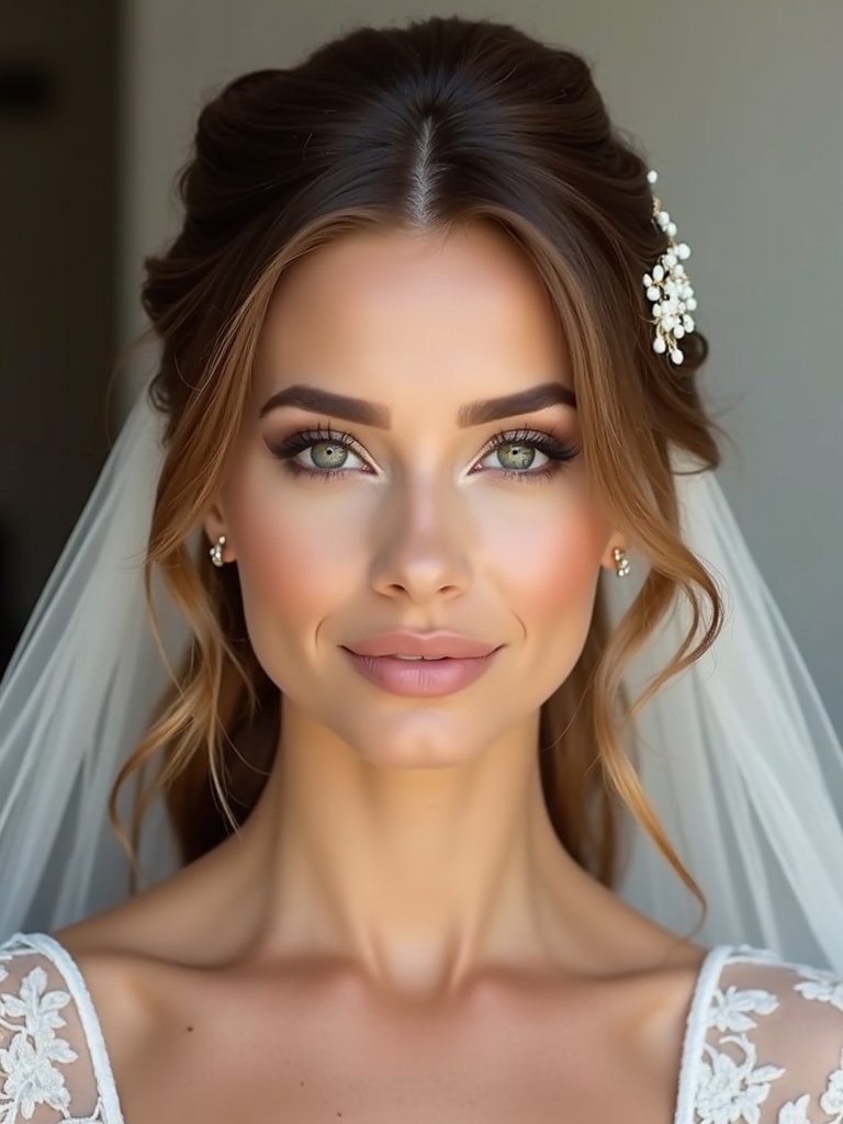 bold half up veil style