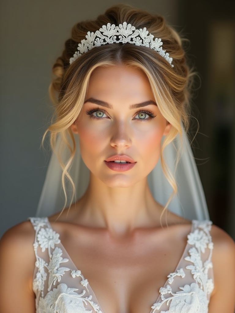 bridal half up with veil