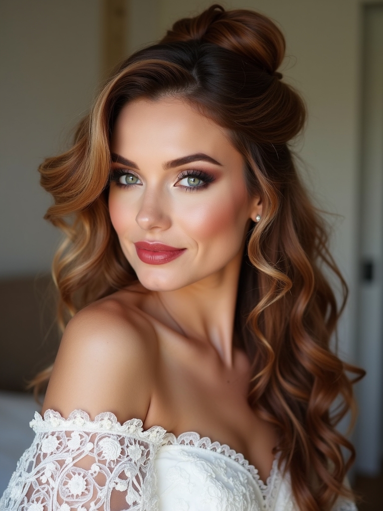 classic half up glam bun