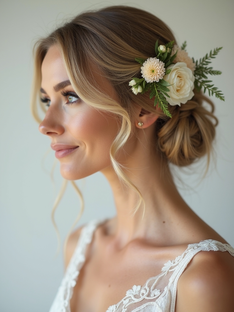 delicate floral low bun