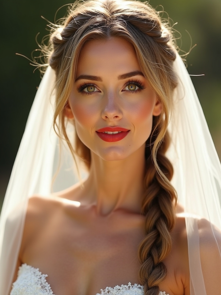 delicate veil with cascading braids