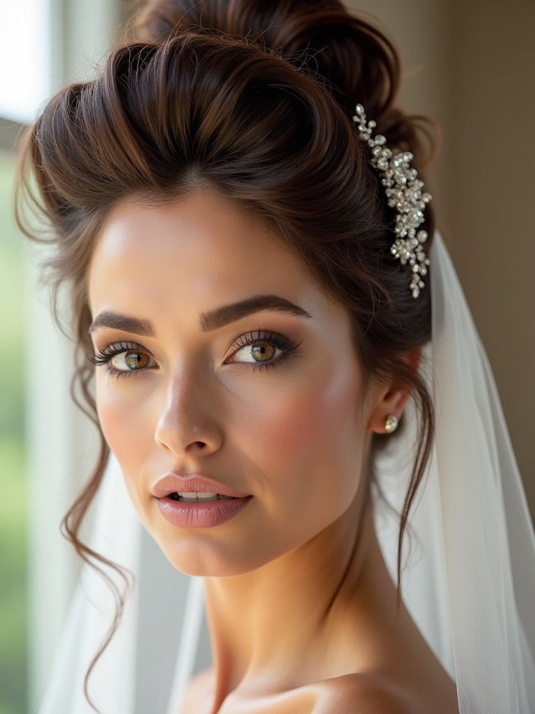 dramatic bouffant veil style