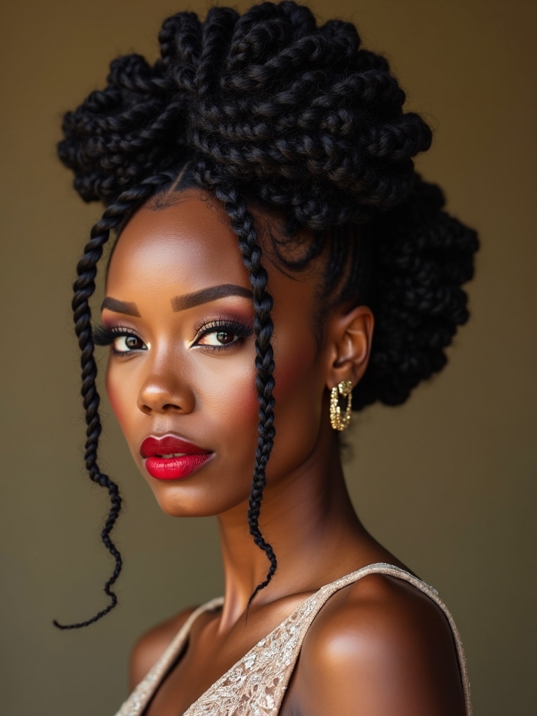 dramatic bun with cornrows