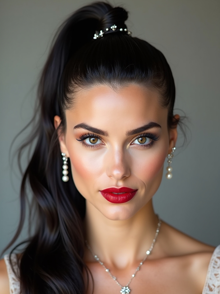 dramatic ponytail with accessories