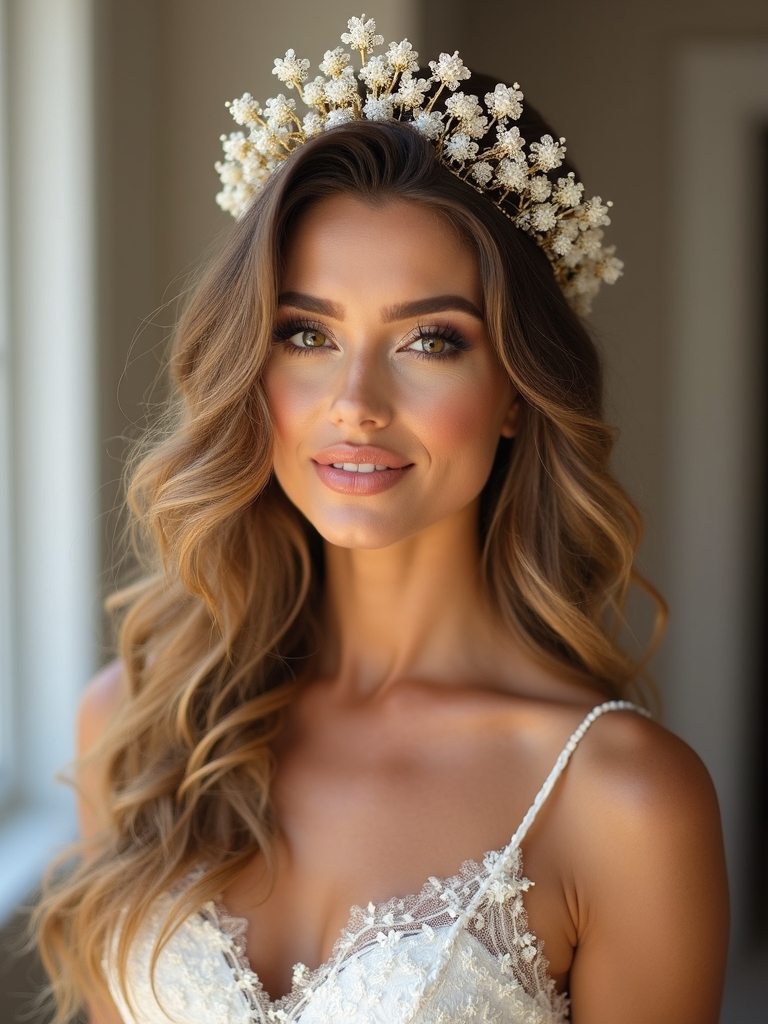 dramatic side swept crown curls