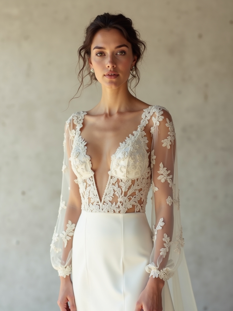 elegant bridal illusion sleeves