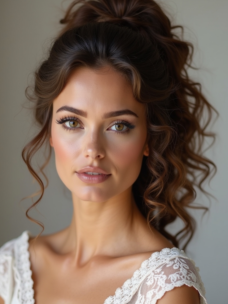 elegant playful half ponytail curls
