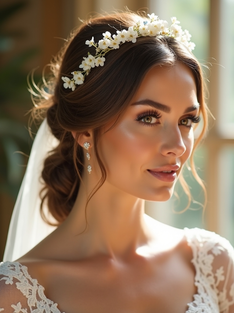 floral crown half up hairstyle