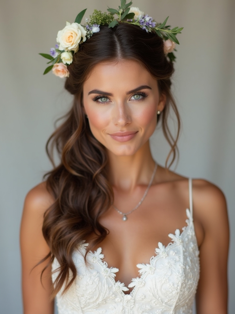 floral hair accents enhance elegance
