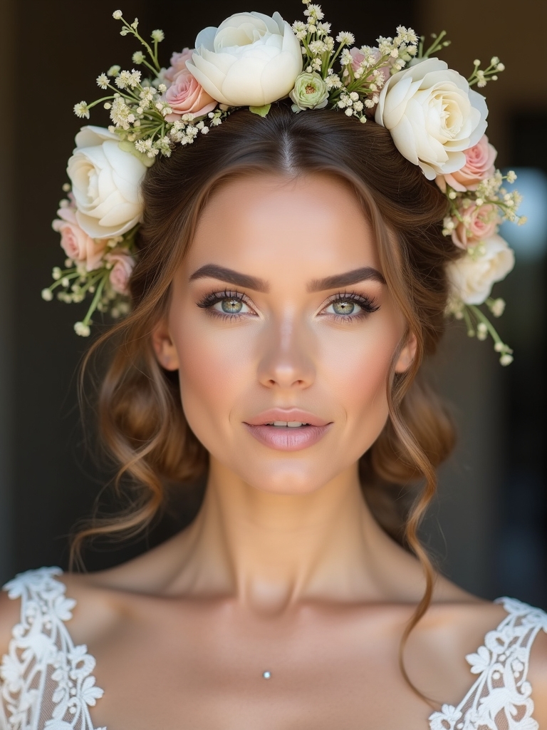 floral half up wedding hairstyle