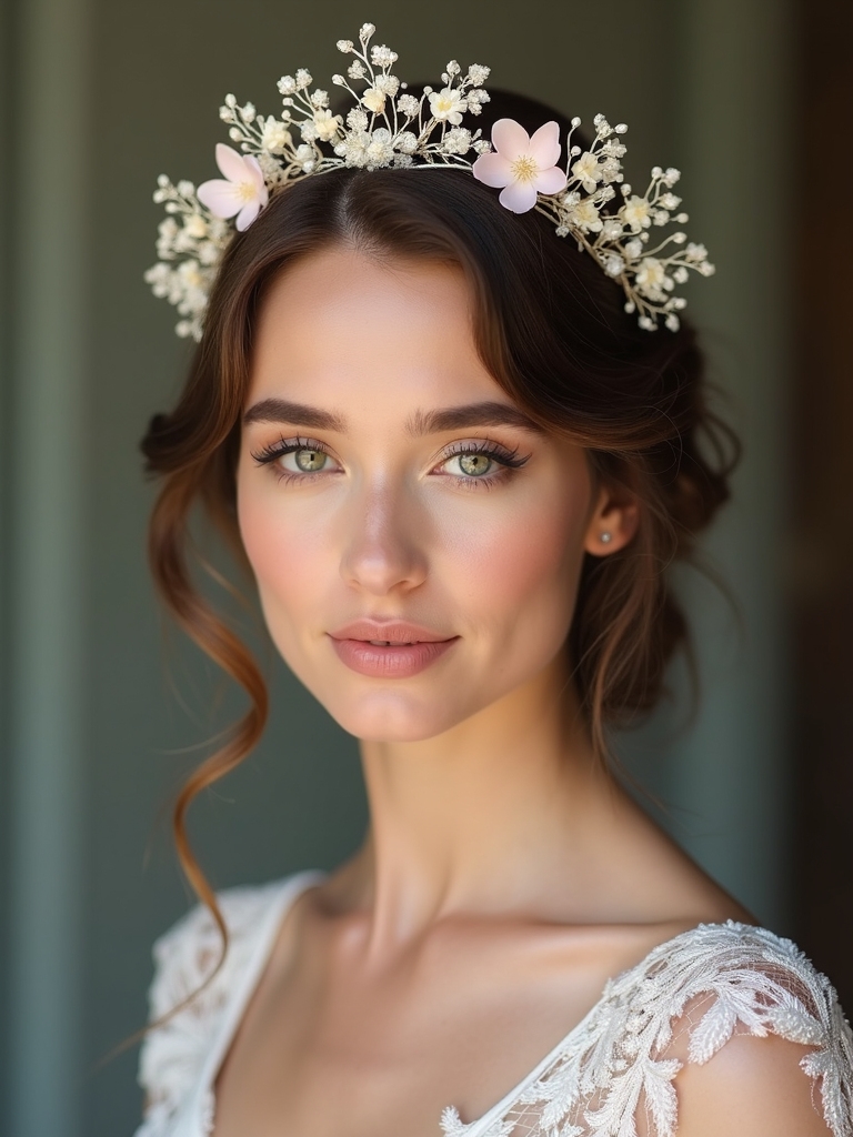 floral tiara enhances romantic elegance