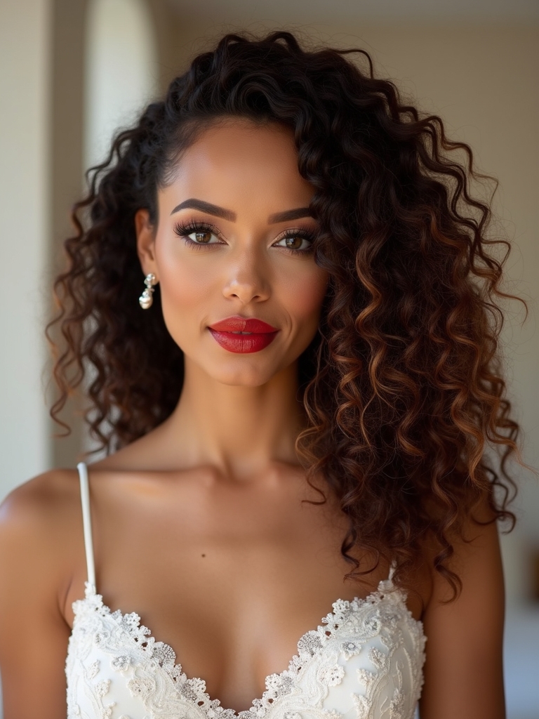 glamorous side swept curls elegance