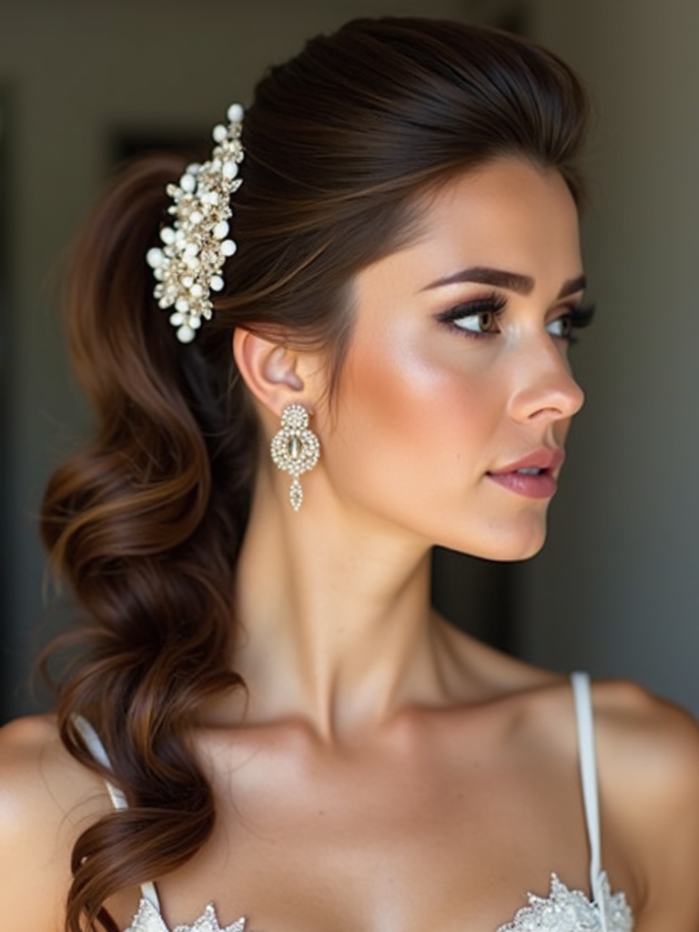 glamorous side swept ponytail style