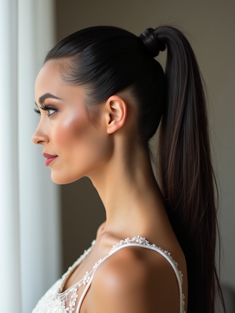 glassy sleek photo ready ponytail