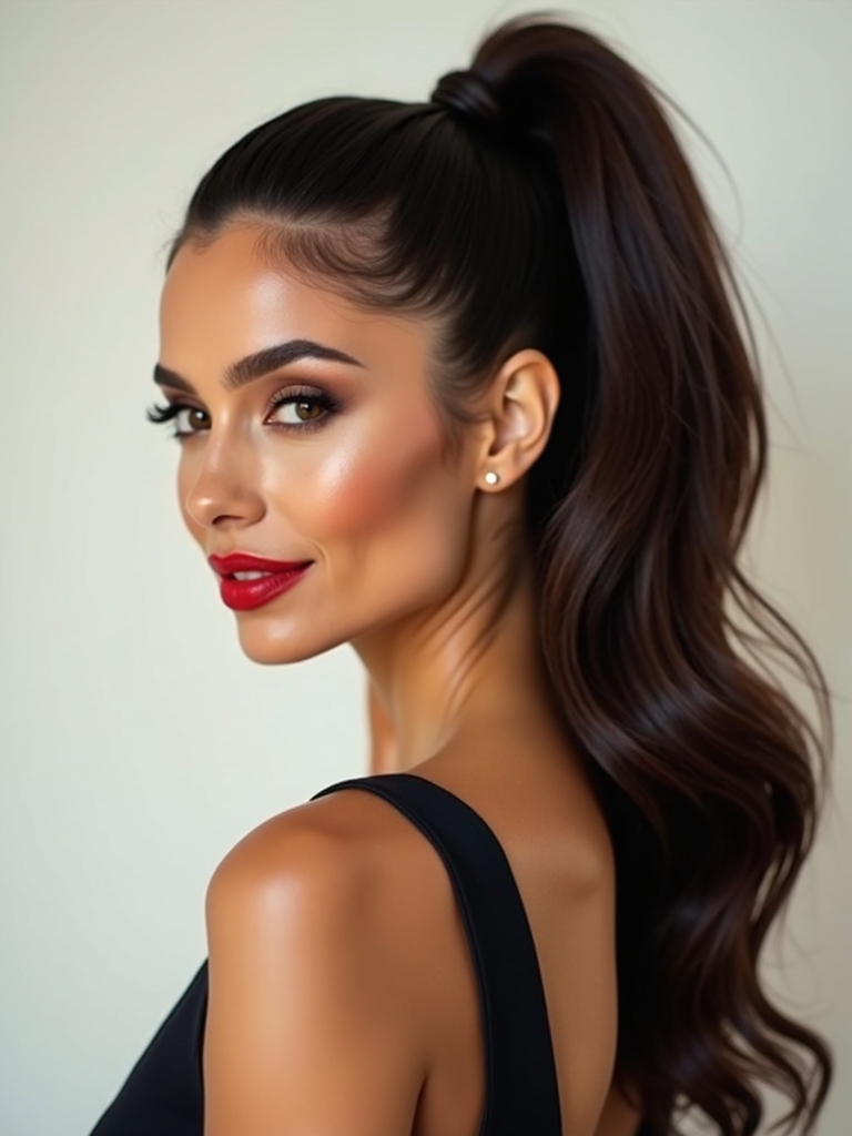 glossy ponytail with elegance