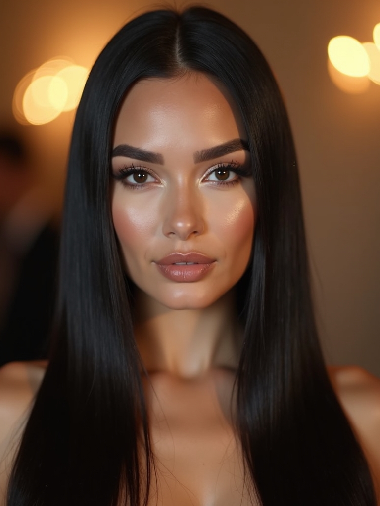 glossy sleek straight hair