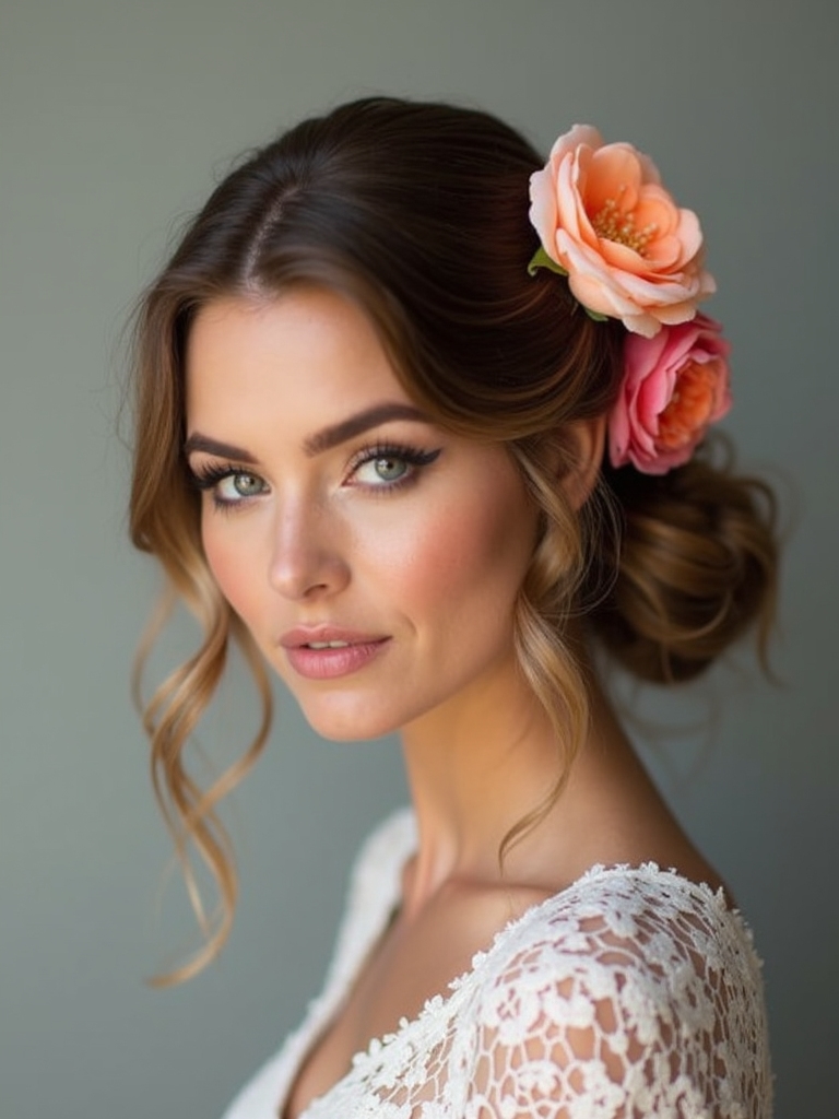 half up floral bridal hairstyles
