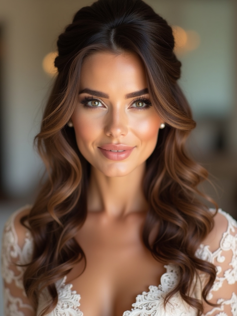 half up loose waves style