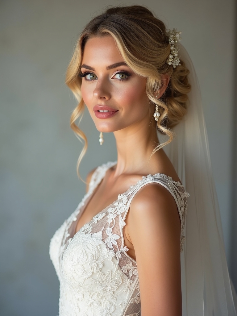 lace gown and veil harmony