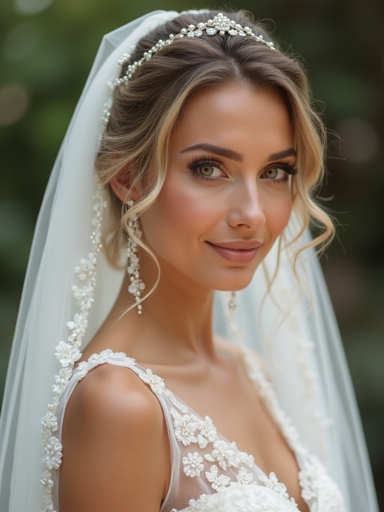 moonlit curls with veil
