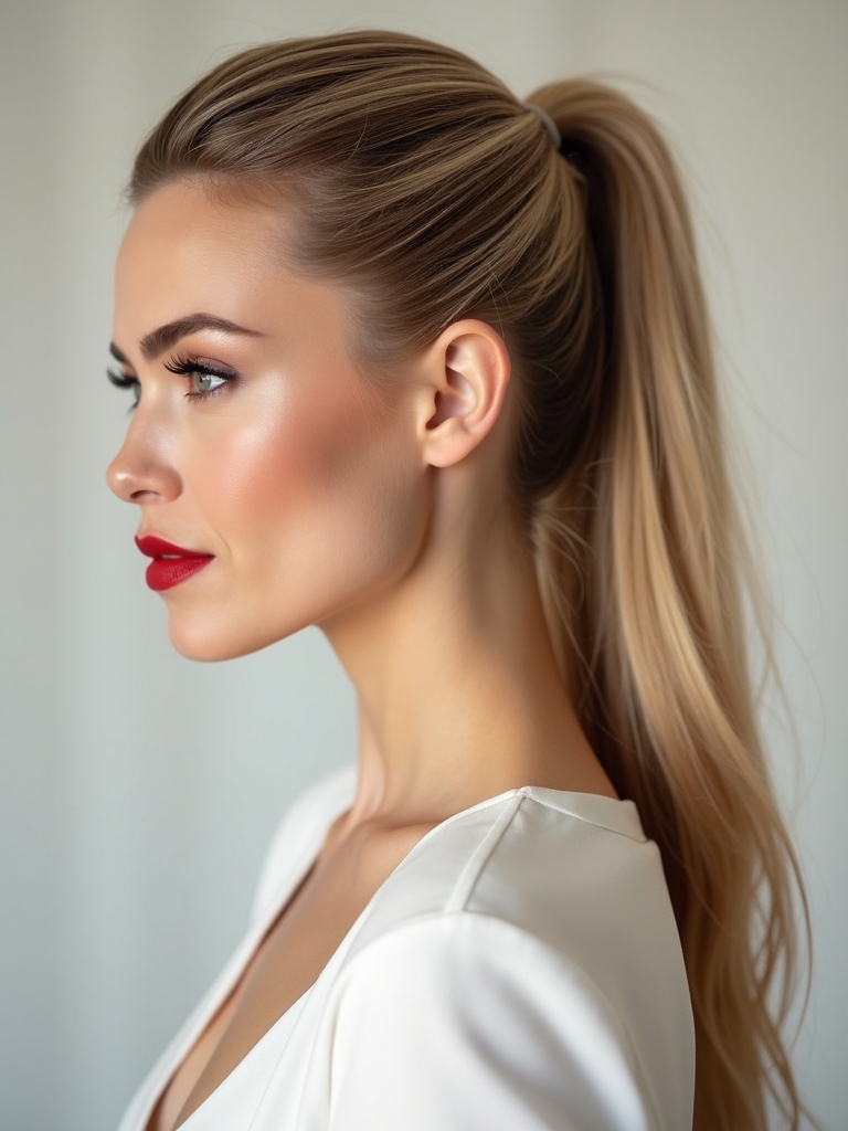 polished high shine ponytail look