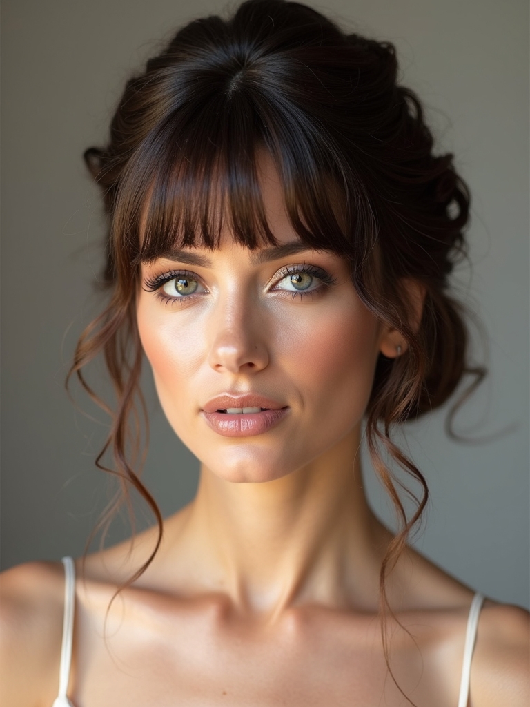 polished side swept bangs updo