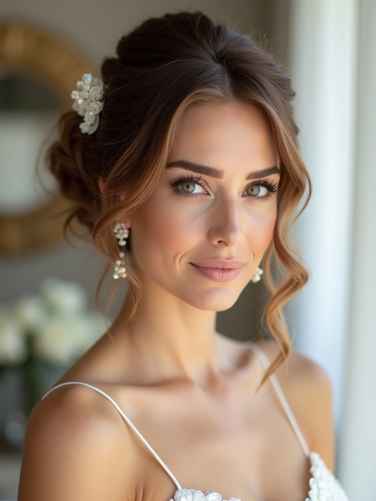 ribbon accented wedding updo