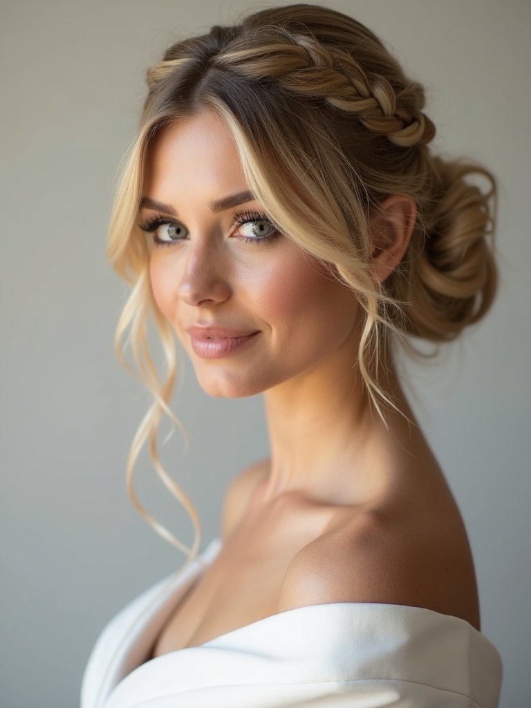 romantic braided low bun