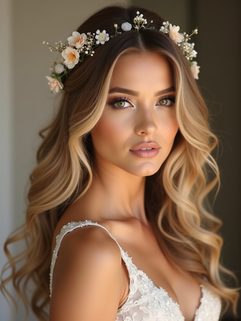 romantic half up floral elegance