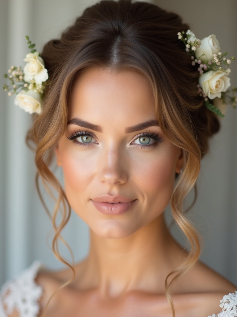romantic half up floral hairstyle