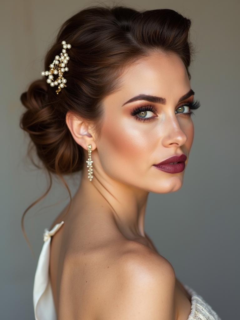 romantic half up hairstyle details