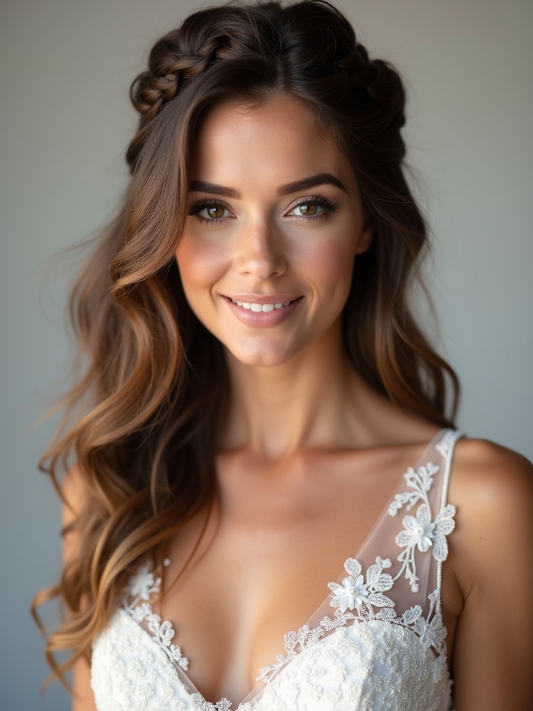 romantic half up halo braid