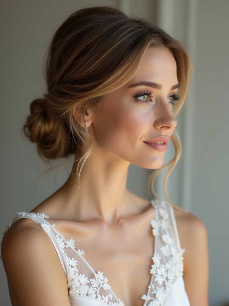 romantic low bun elegance
