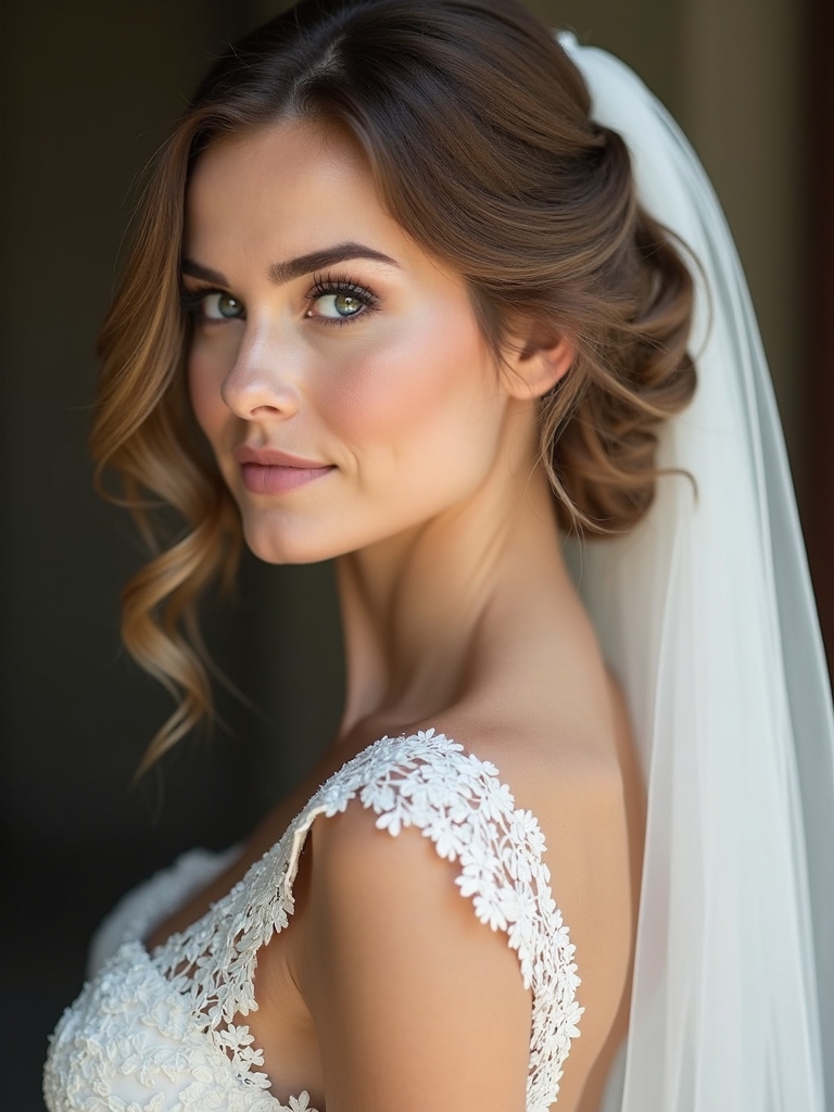 sculpted updos with veils
