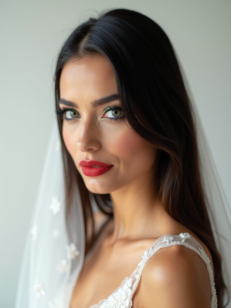 side swept veil framing elegance