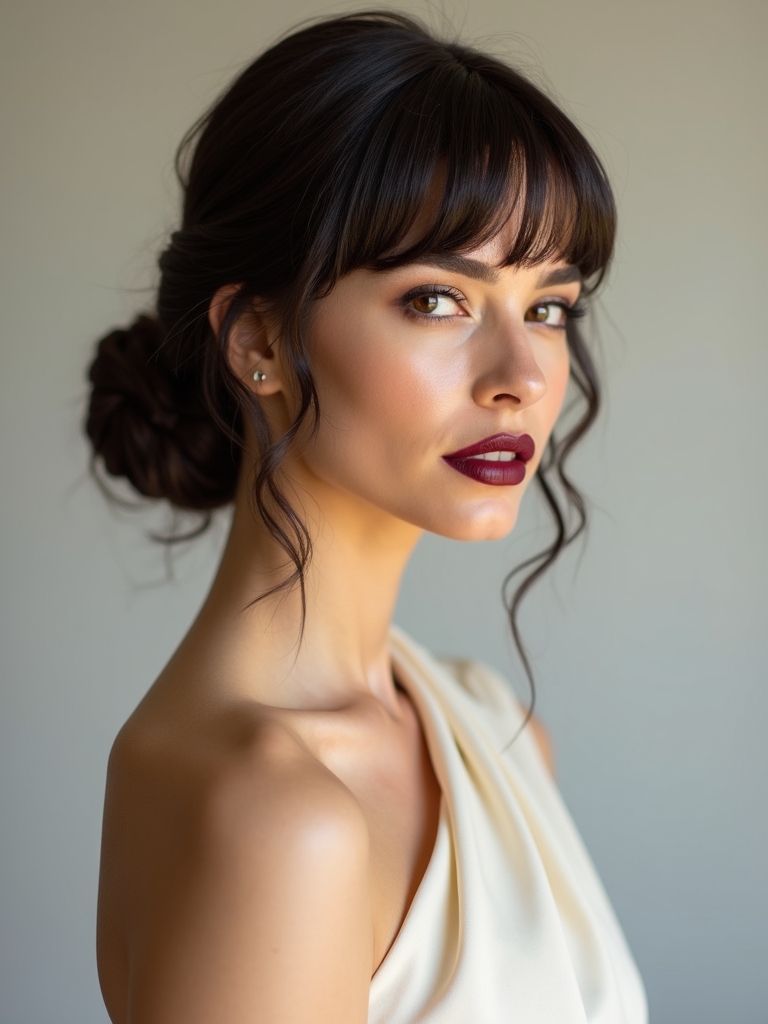 sleek bun side swept fringe