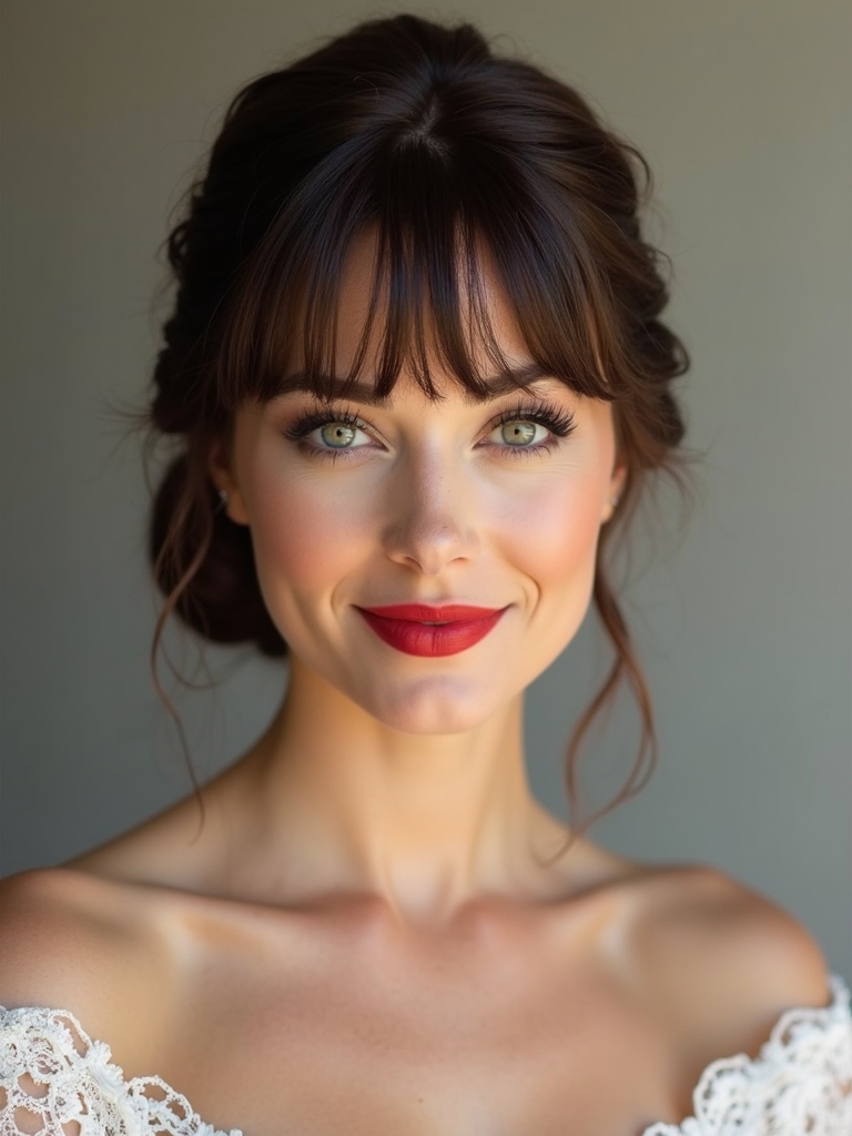 sleek bun with bangs