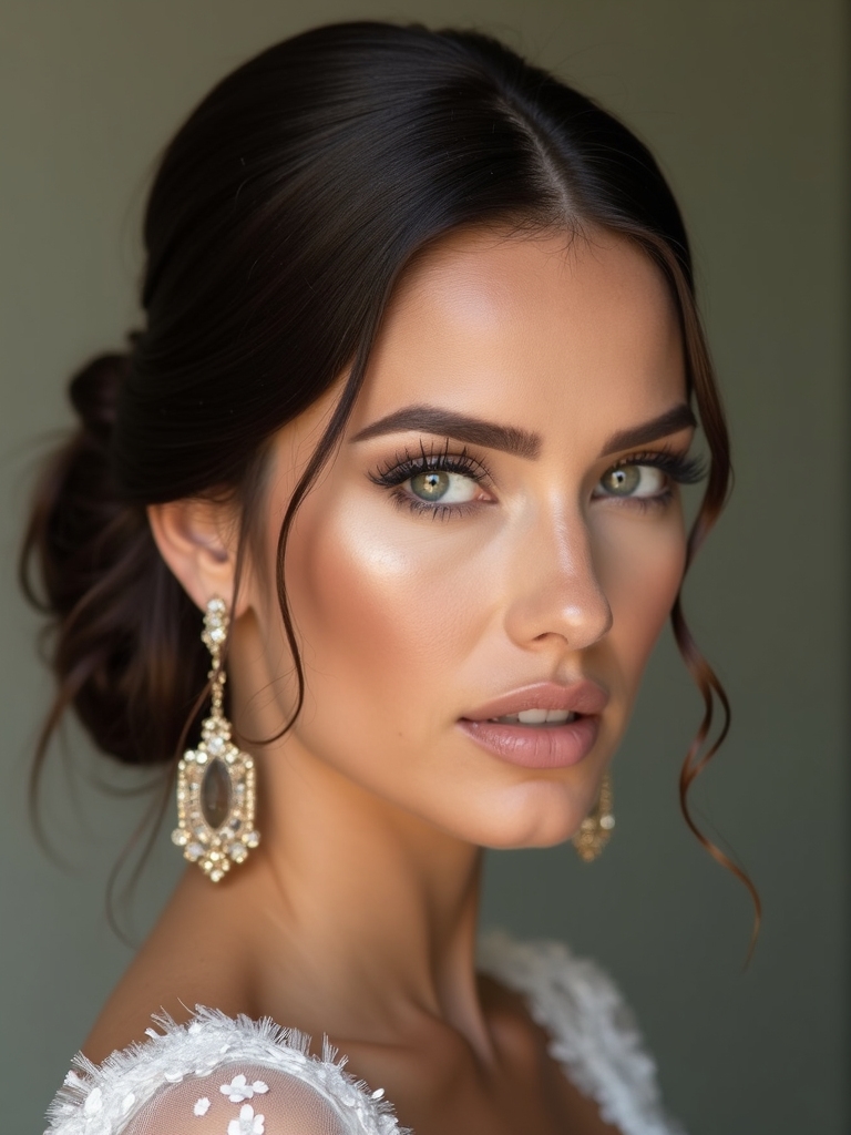 sleek center part bridal elegance