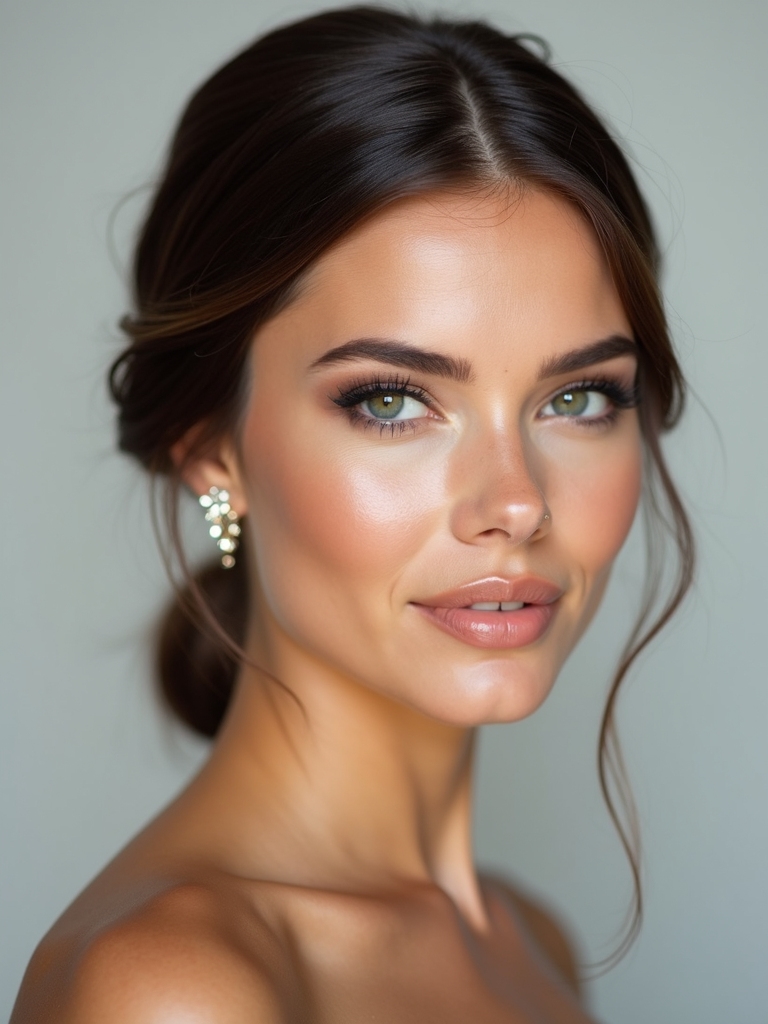 sleek center parted bridal elegance