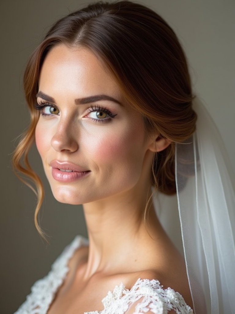 sleek chignons with veils